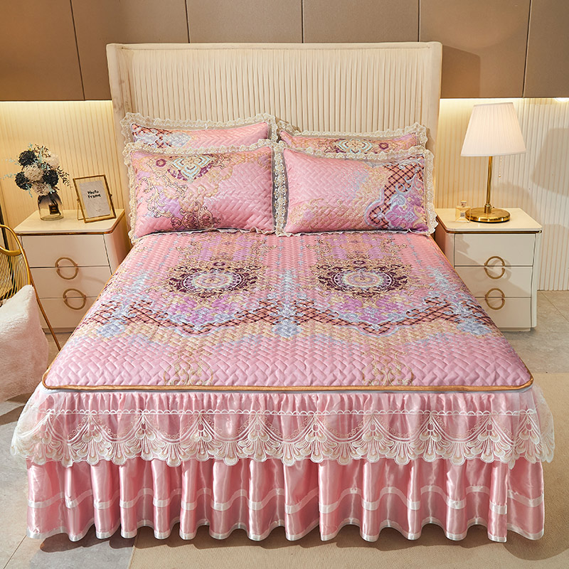 2023新款冰丝凉席三件套可拆卸水洗床裙款加厚席夏季空调席子折叠