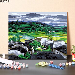 数字油画diy填充春季江南生机勃勃手绘装饰挂画手工填色油彩画画