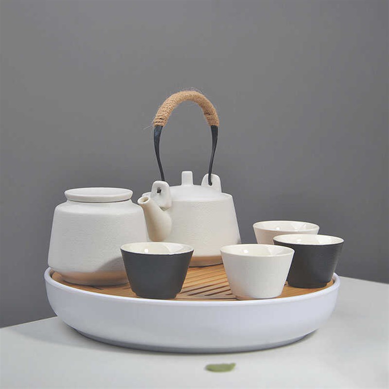 整茶具装提梁壶家用简约办公茶壶茶杯一壶两四杯圆形茶台茶罐