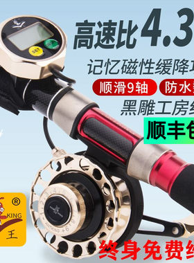 2020蚁王7CM大霸王筏钓轮全金属带泄力数显磁力缓降伐轮筏竿套装