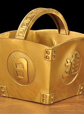 黄铜招财斗摆件日进斗金铜篮子聚宝盆家居客厅装饰品乔迁开业礼品