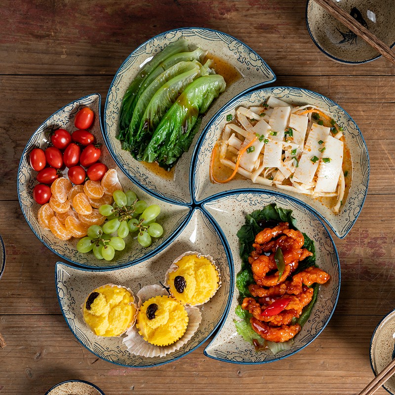 过年家用陶瓷盘子月牙月亮拼盘盘装家庭团圆菜盘餐盘餐具