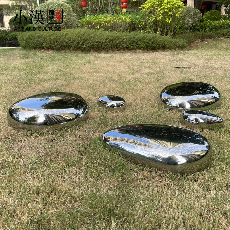 不锈钢水滴鹅卵石头雕塑镜面墙面水池景观软装饰售楼处落地摆件圆
