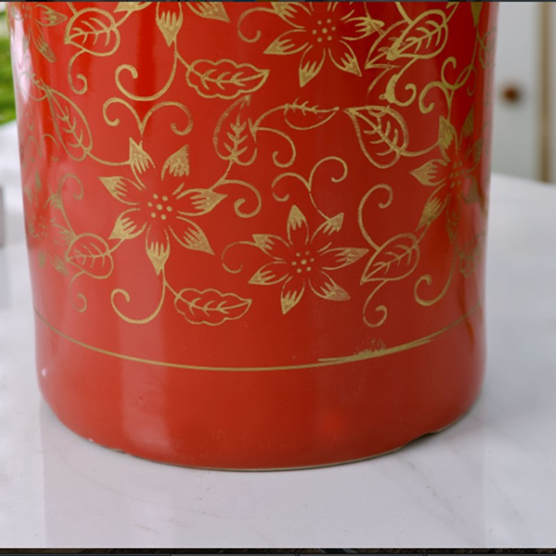室外超大号特大号花盆陶瓷落地红色栽树盆深盆细高高筒高款大盆高