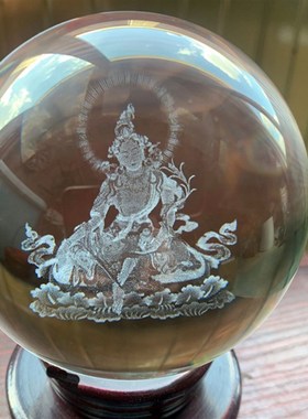 人造透明水晶球摆件财源佛母神像桌面摆放客厅玄关装饰送朋友发光