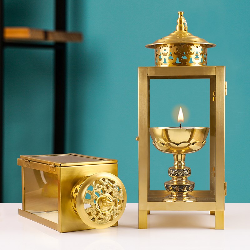 铜天灯家用室外防风防雨酥油灯玻璃灯罩佛前供灯灯座店铺酥油灯盏