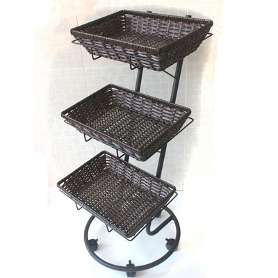 三层仿藤编水果篮架蔬菜陈列篮多层水果移动展示车水果展示陈列筐