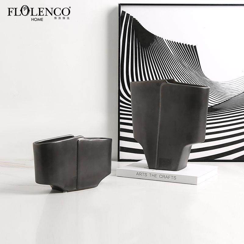 创意极简复古素黑双瓣陶瓷花瓶样板房玄关客厅插花家居装饰工艺品,3C数码配件,其它配件,淘宝优惠券,粉丝福利购,淘宝优惠卷