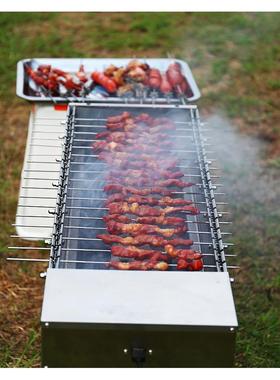 尜自动烧尜烤3炉专签04不锈钢烤肉用签带齿KUZ轮烧烤签