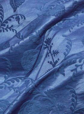 传统手工艺染植物染遗色丝麻提花布料XSD非传承古法制作绸蓝靛丝