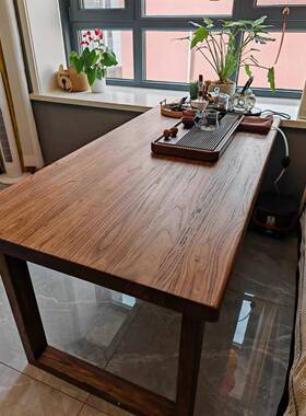 老榆木桌台实木桌大板桌办公桌书原木会议桌家茶餐用桌简PZX约电