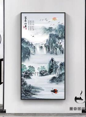 新中式入饰户玄关装画廊过道走尽头挂画进门墙画画壁竖晶瓷OYV山