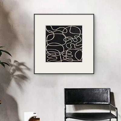 现代装饰黑白艺术沙挂画餐景厅抽象客厅发背壁画酒画店墨线缠绕卡