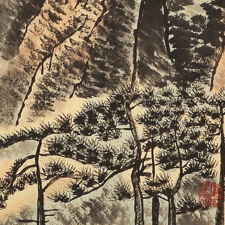 名画家李可染山水纯手绘装饰画国画水墨画房间画客厅画办公室画