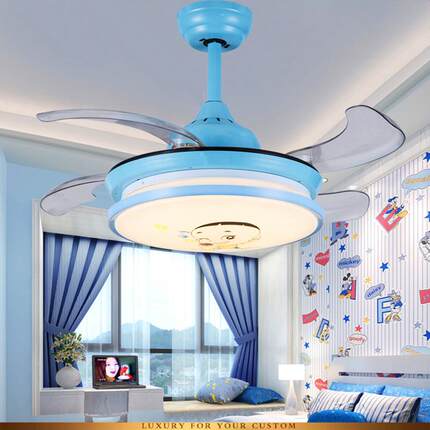 儿粉童房扇风灯隐简形吊扇灯卡通卧室彩色LED收缩F88012约幼儿园K