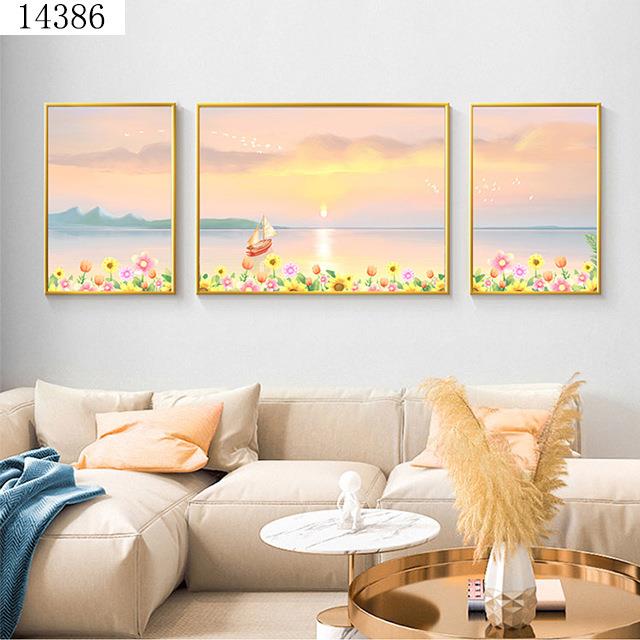 一帆风出顺系列J-13678客厅装饰画日海风景三联花画壁画挂画