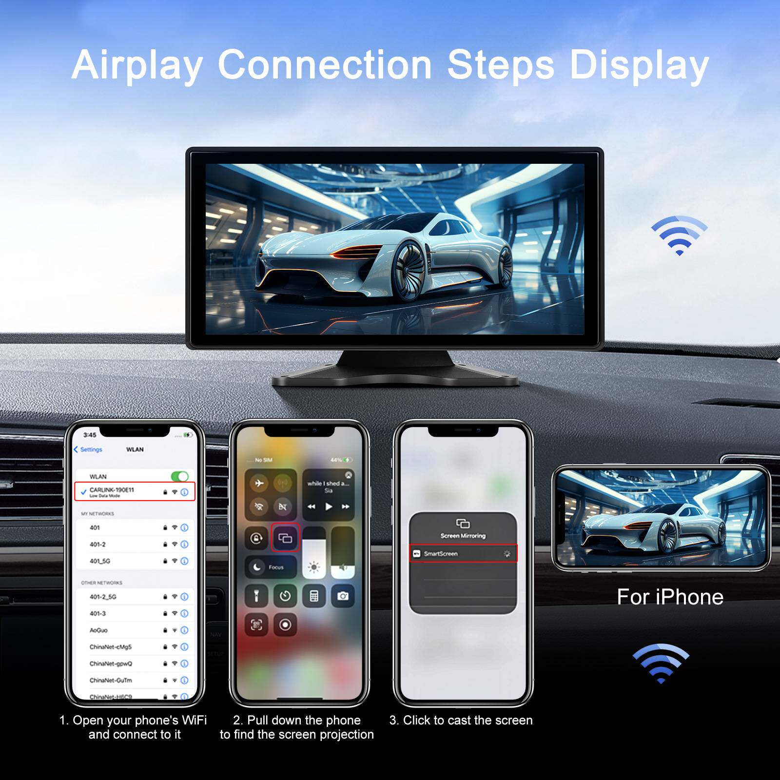 通用10.36寸PND显示屏支持DVR/Carplay/一拖二/汽车倒车显示器