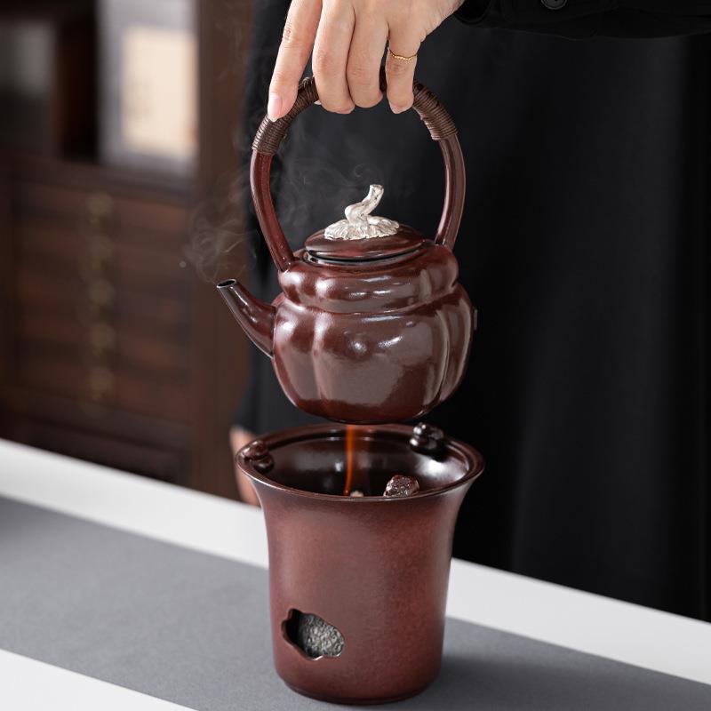 围炉煮茶炭木炭煮茶煮器茶壶一矾黑-祥套火露营茶室外明烤茶火炉