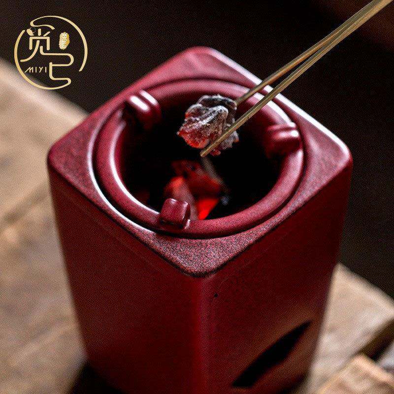 火围炉煮茶山楂红碳炭炉煮茶烧水山楂老岩泥六方陶炉用小炉木炭烧