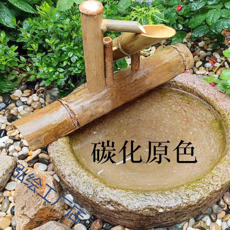 滴水小惊鹿财源流水国庆桌面摆件鱼钵480竹子筒缸摆放过循滤环庭