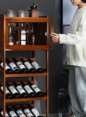 酒柜展示柜现代简约网餐边柜红FS757139酒架欧式靠家墙客厅小实木