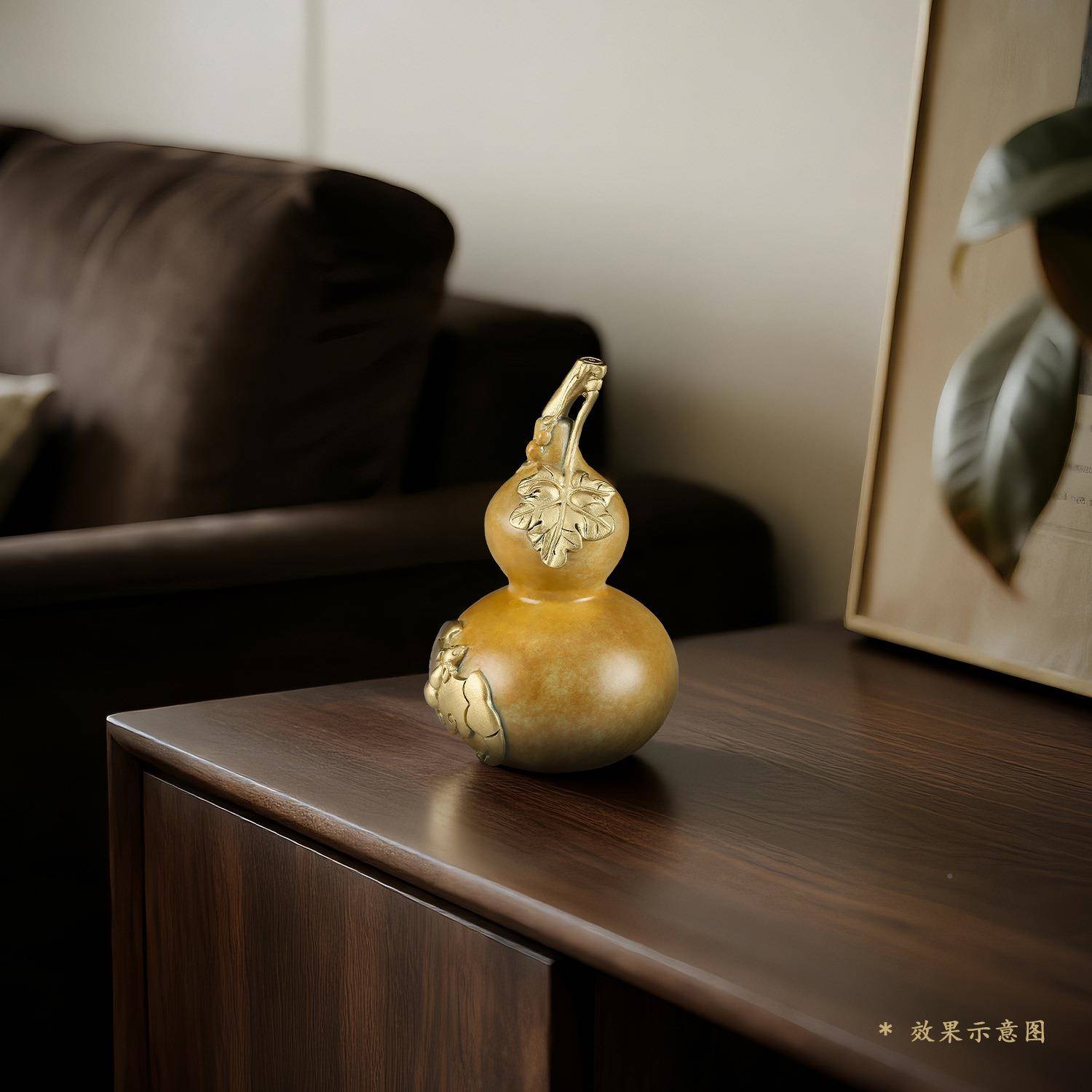 彩件铜双钱葫彩铜12#芦摆面件家居办公桌中式铜芦把玩桌铜工葫艺