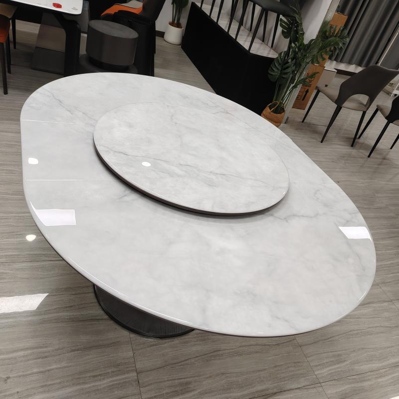 餐桌吃桌可伸缩合圆形变形微圆晶9026-1石岩板饭桌子椅子组岩板餐
