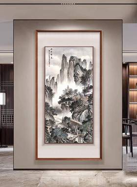 玄关竖版装饰画新中式入MWV户走廊道挂画室书房壁画山复水过古茶