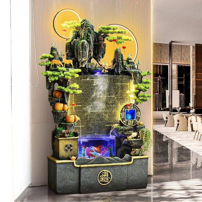 假山水墙水幕喷泉缸客厅玄关养鱼XXW加流湿装饰落地田园景观鱼摆