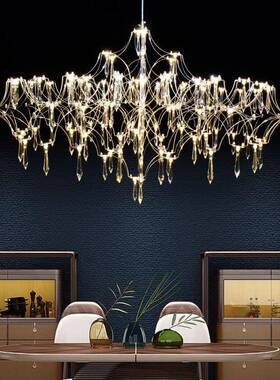 法式水晶吊灯后L现代轻奢客别墅复式楼厅餐厅卧508立室LED光方ED