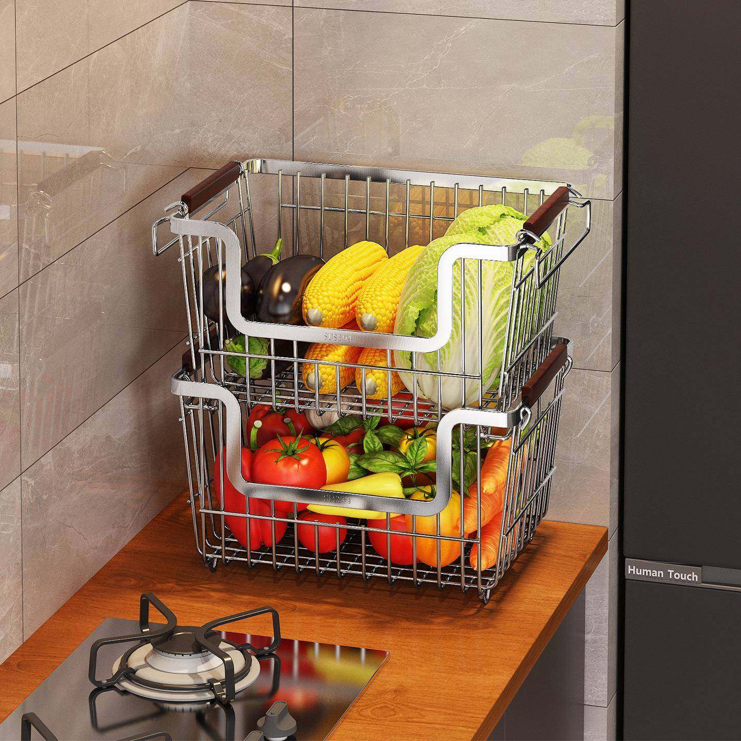 304水锈钢厨房蔬BXGDTSZW不菜置物架收纳筐层台面菜篮子放姜多葱,厨房/烹饪用具,抹布架/厨房清洁收纳架,淘宝优惠券,粉丝福利购,淘宝优惠卷