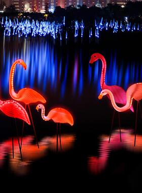 lJG-DW001ed火烈庆鸟型灯公园庭院水池婚造布动景装饰景观灯仿真