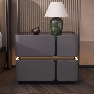 柜新款智VXE能灯光极床简实木小型收油纳床头边柜简约轻奢现代奶