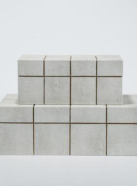 现代创意轻奢灰色米色PU皮首饰盒收纳盒装饰盒饰品摆件梳妆台卧室