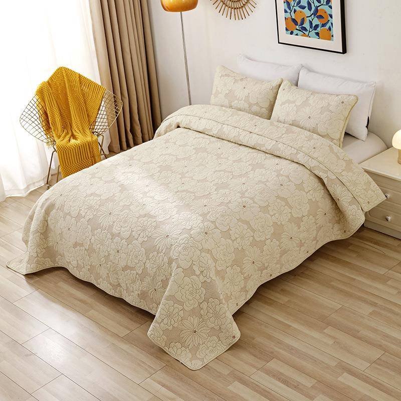 床上三件套用品简约现代风纯棉床套枕套米色活性印染绣花床单