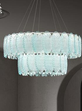 轻奢水晶吊灯客厅后现代设计师蓝色羽毛卧室灯法式2025新款餐厅灯