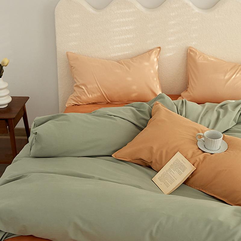 100支全棉磨毛双拼四件套秋冬季撞色加厚床单被套100纯棉床上用品