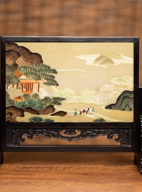 苏绣摆件成品手工双面绣装饰品台屏创意中式刺绣桌面摆台商务礼品