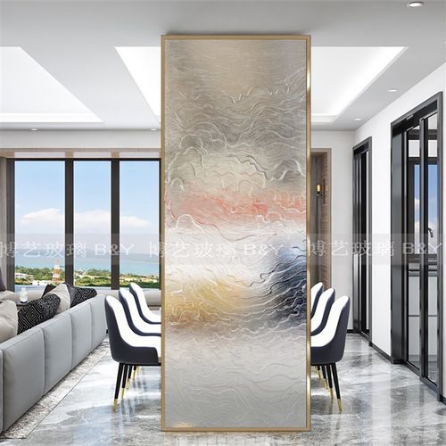 定做简约艺术玻璃浮雕玄关卫生间隔断透光屏风客厅入户楼梯钢化玻