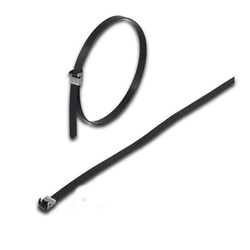 304包塑黑色9MM金属扎带粘塑船用扎带室外电缆固定条绑带防腐