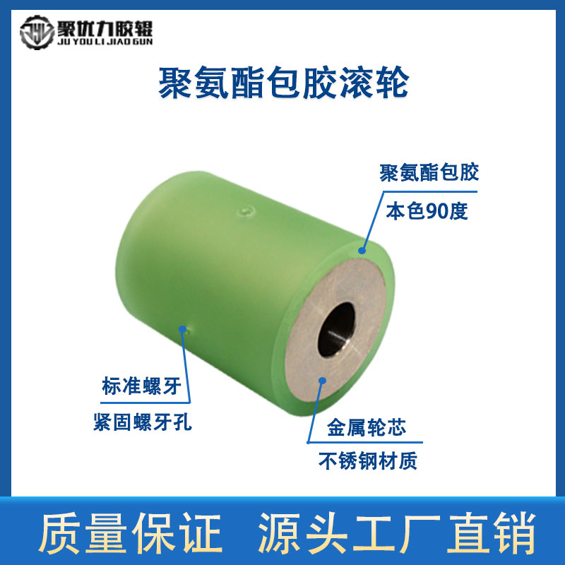 聚氨酯滚轮包胶主动轮通孔型防撞减震顶丝孔制动螺丝PU动力滚筒