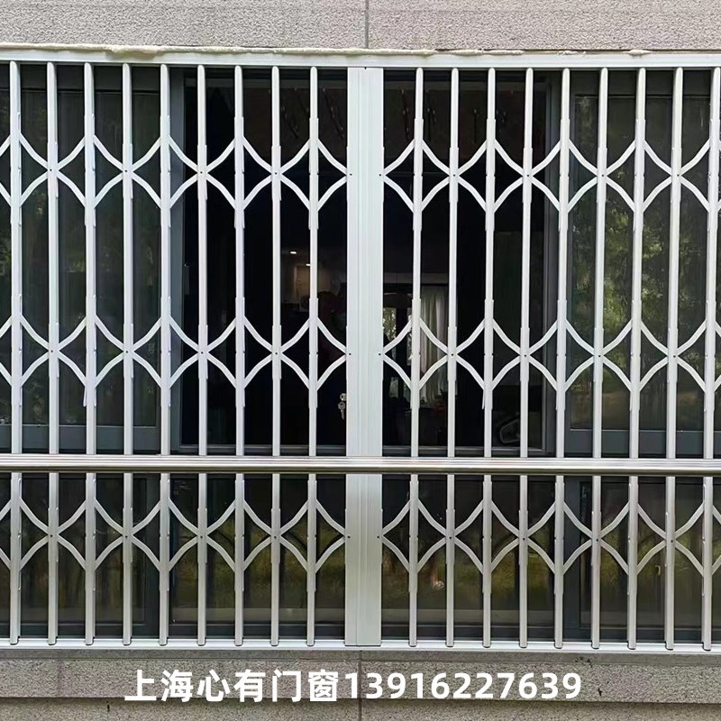 铝合金推拉防盗窗 上海儿童防护栏 折叠拉闸门防盗拉门包安装
