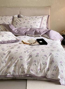 高端50支复古美式lb202404印全四园件套田风被套纯棉床单裸棉睡床