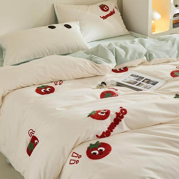 A类毛巾绣小树可毛卡通全棉磨CSY四件套秋冬加厚保暖纯棉床单床爱