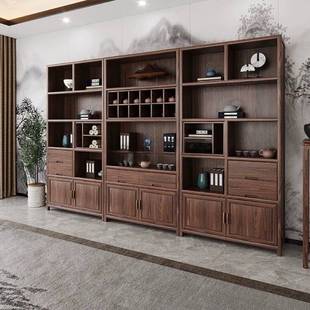 新中式老榆木茶室展示柜实木博古架办公柜书柜多宝阁酒柜右边柜架