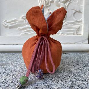 印花亚麻抽拉绳束口袋 化妆用品小物品收纳袋 花朵摆件香包荷包