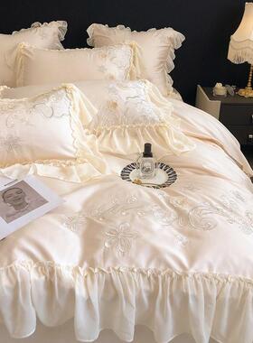 高定1.20支长绒棉法式公主风四件WTU绣套蕾丝刺花边18七床单床裙