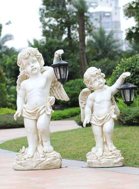 户太阳能灯外玻璃钢雕塑仿真天使小孩太儿阳能摆灯花园件幼园林饰
