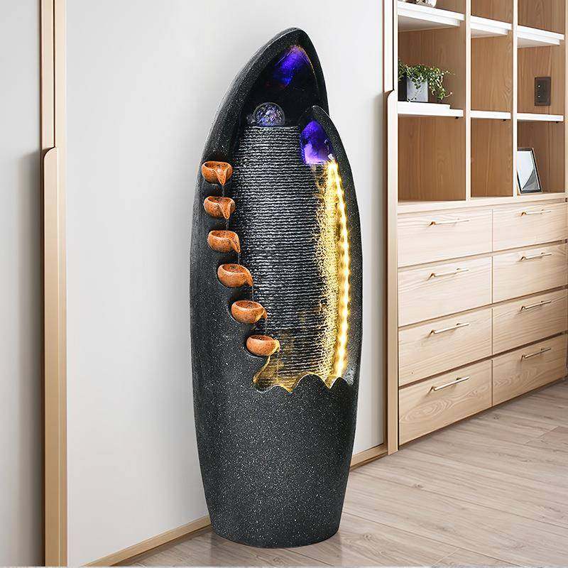 代现简约流水摆件客饰厅EMV卧室家居装景观欧式水落景加湿器地循