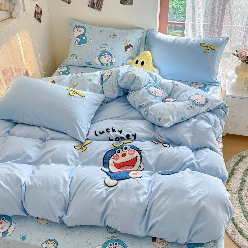 02PAC5款卡通水洗棉毛巾绣四件套家品床单床笠用床款2学生宿舍三